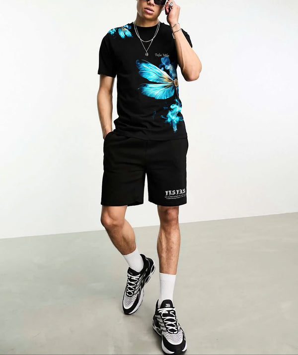 FesFas blue dragonfly-print T-shirt Set