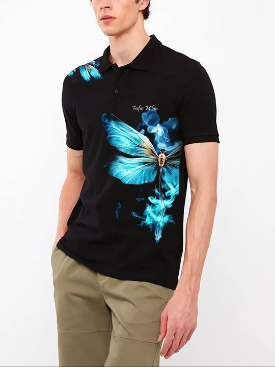 FesFas Dragonfly-print Polo Shirt | Men | Black
