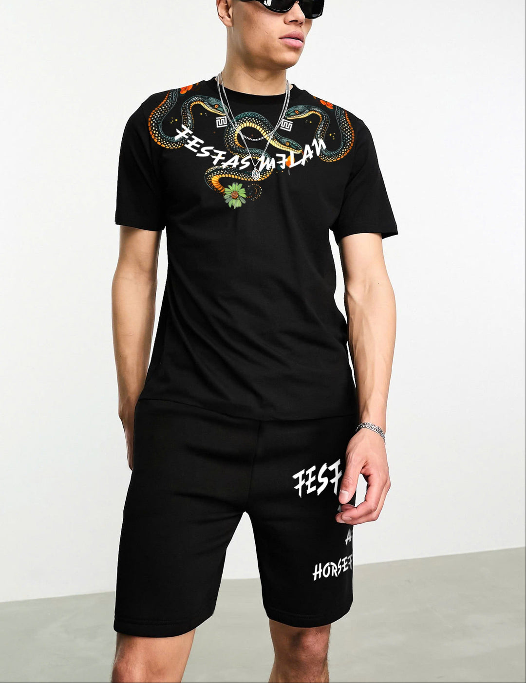 FesFas viper-print T-shirt Set | Black | Men