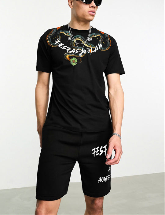 FesFas viper-print T-shirt Set | Black | Men