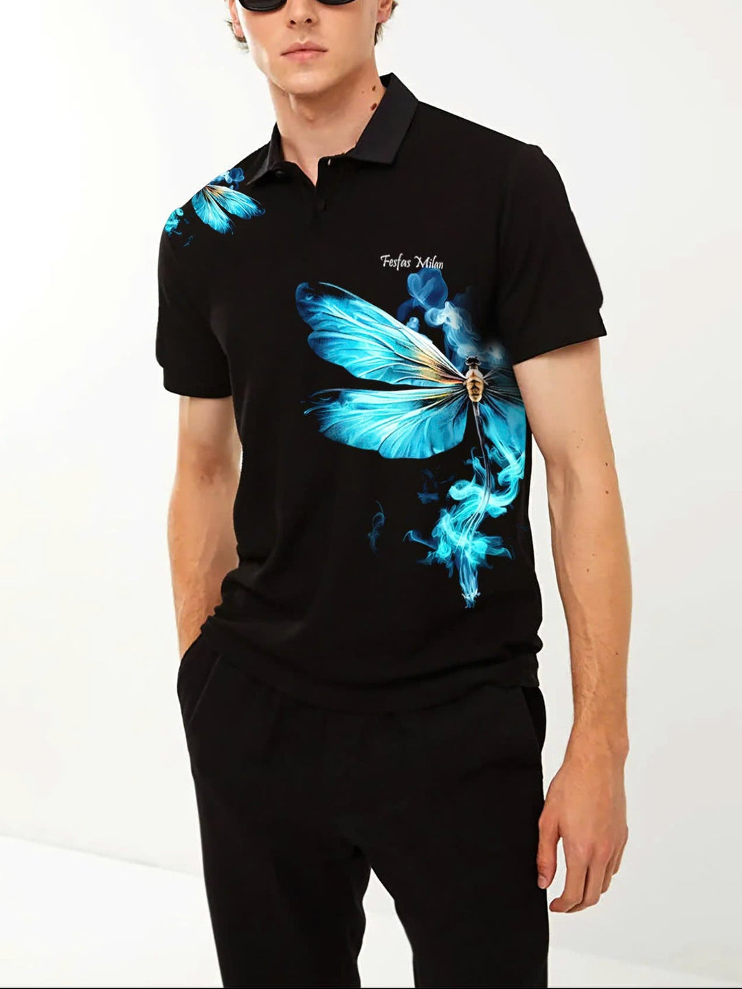 FesFas Dragonfly-print Polo Shirt | Men | Black