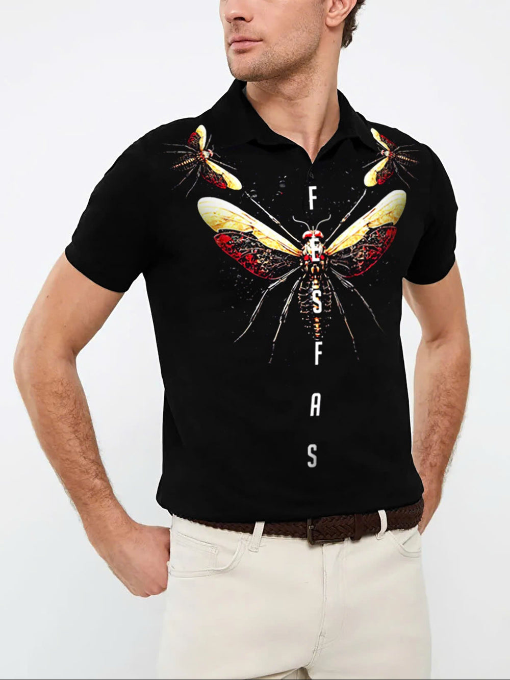 FesFas Fly-print Polo Shirt | Men | Black