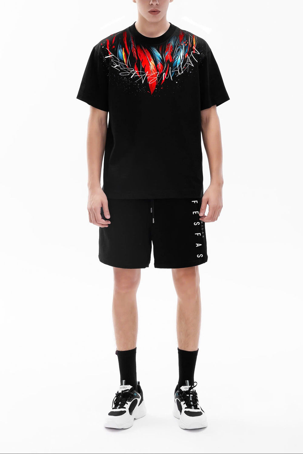 FesFas red feathers-print T-shirt | Black | Men