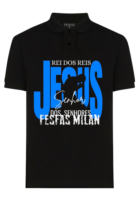 FesFas Jesus-print Polo Shirt | Men | Black