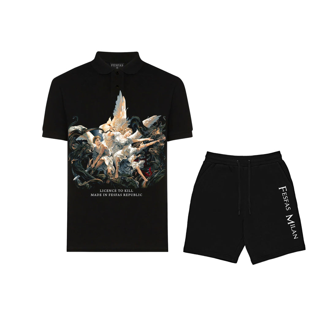 FesFas Angel-print Polo Shirt | Men | Black