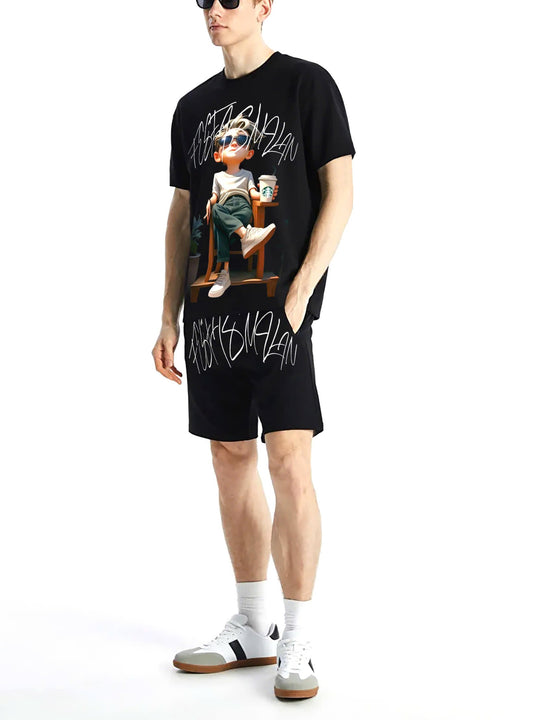 FesFas chill guy-print T-shirt Set | Black | Men