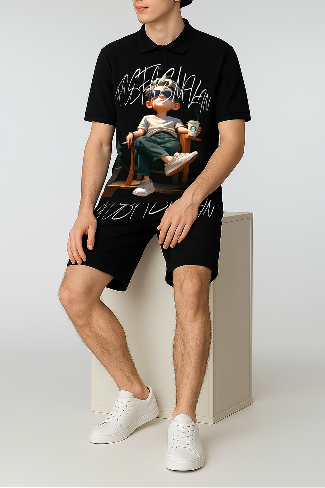 FesFas Relaxed Boy-print Polo Shirt | Men | Black