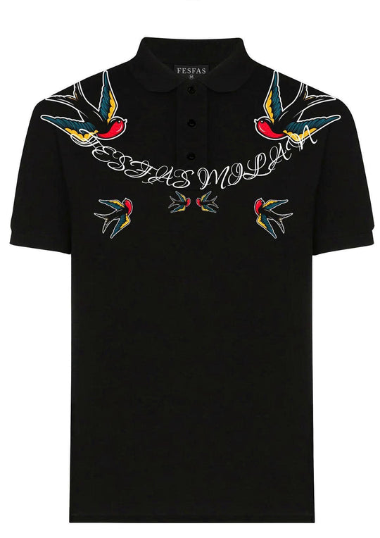 FesFas Swallow-print Polo Shirt | Men | Black