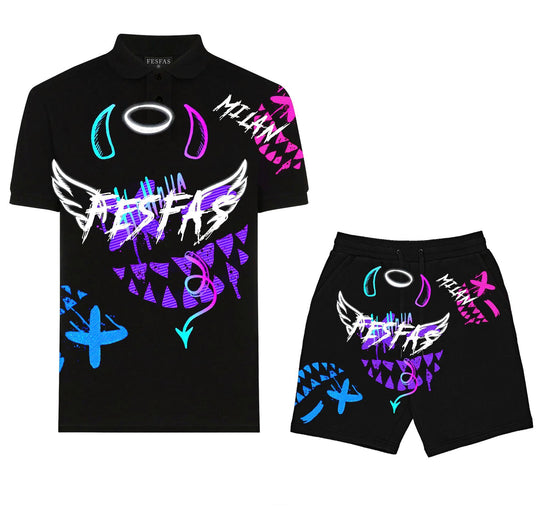 FesFas Hologram-print Polo Set | Men | Black