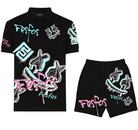 FesFas Hologram-print Polo Set | Men | Black