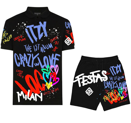 FesFas Hologram-print Polo Set | Men | Black