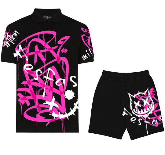 FesFas Hologram-print Polo Set | Men | Black