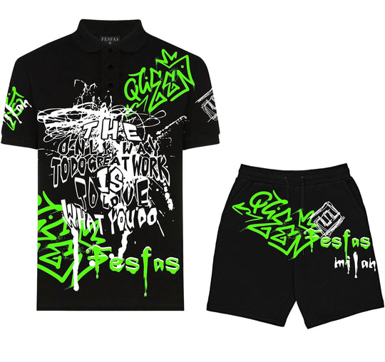 FesFas Hologram-print Polo Set | Men | Black