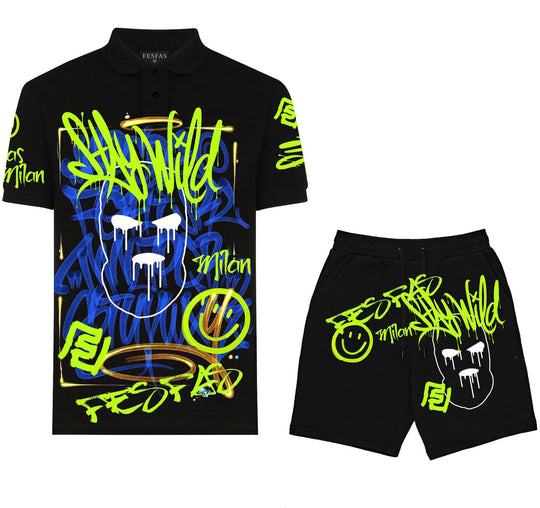 FesFas Hologram-print Polo Set | Men | Black