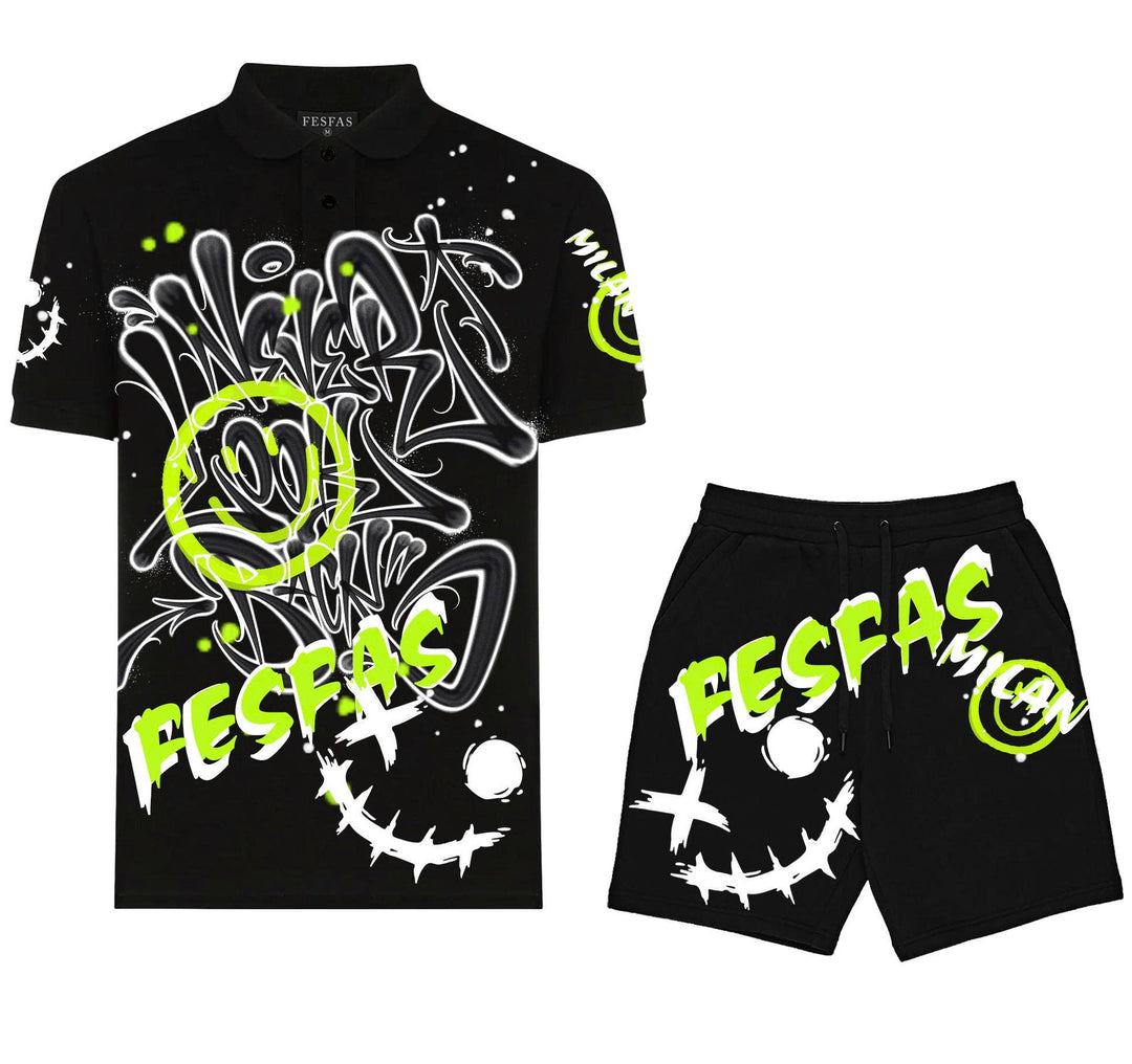 FesFas Hologram-print Polo Set | Men | Black