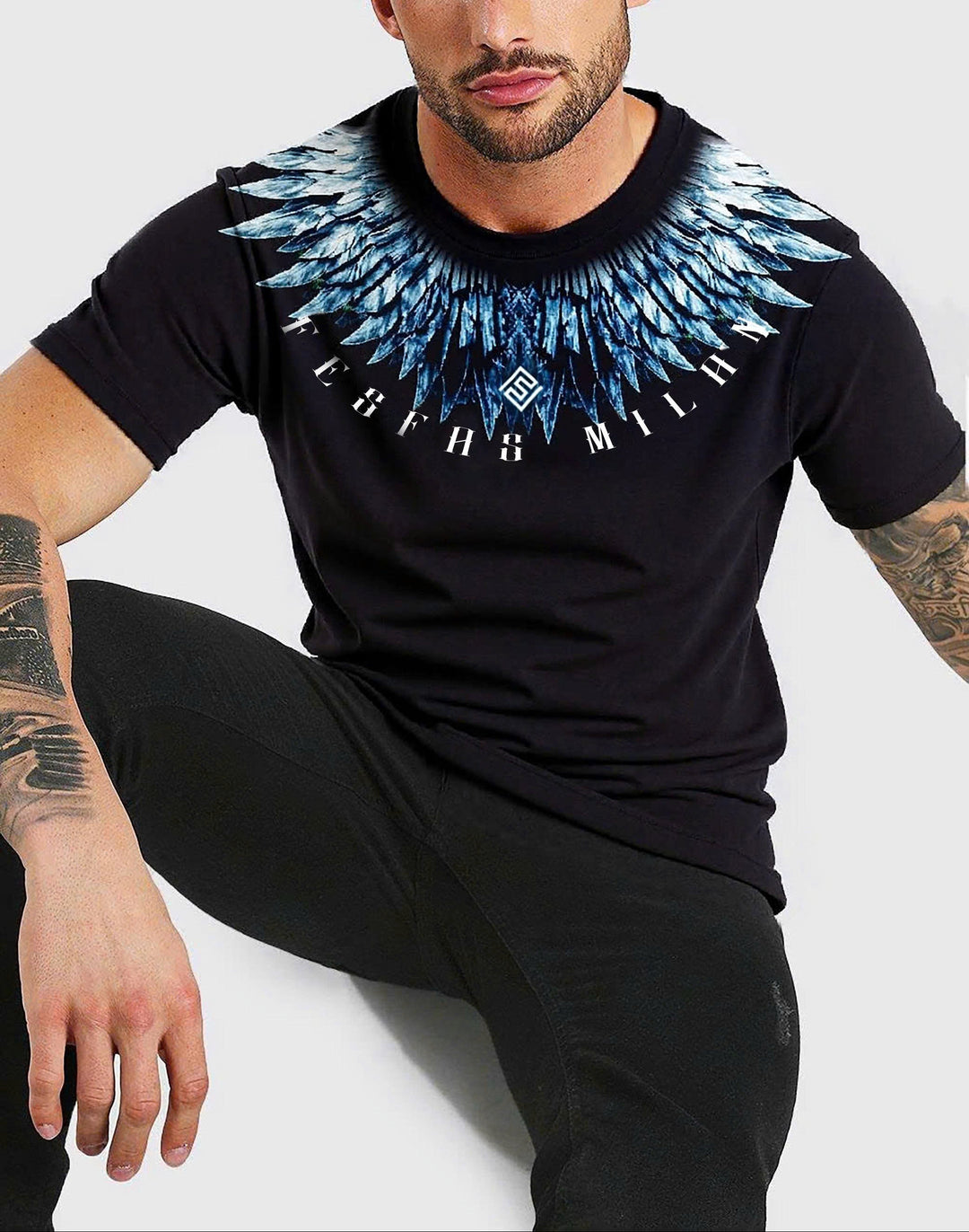 FesFas feathers-print T-shirt | Black | Men