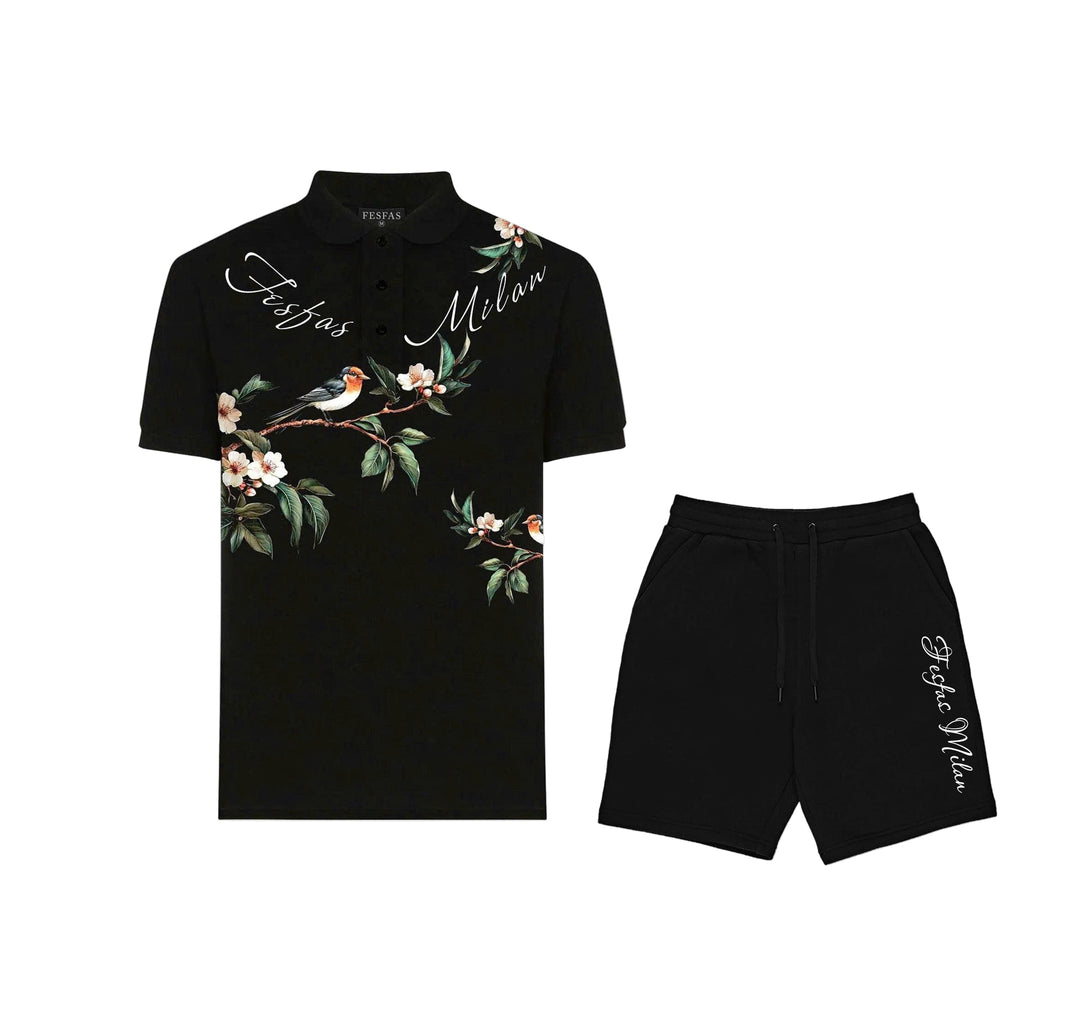 FesFas Floral Bird-print Polo Shirt | Men | Black