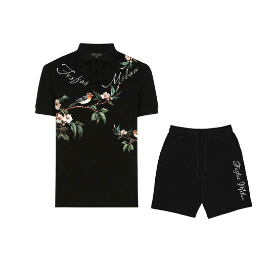 FesFas Floral Bird-print Polo Shirt | Men | Black