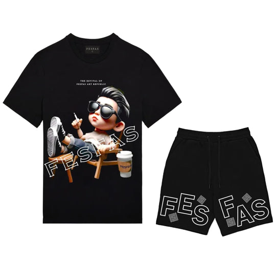 FesFas chill boy-print T-shirt Set | Black | Men