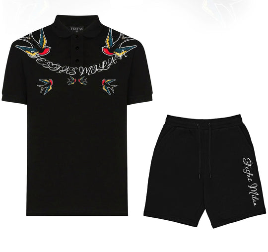 FesFas Swallow-print Polo Shirt | Men | Black