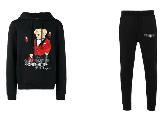 FesFas Bear-print Hoodie Set | Black | Men