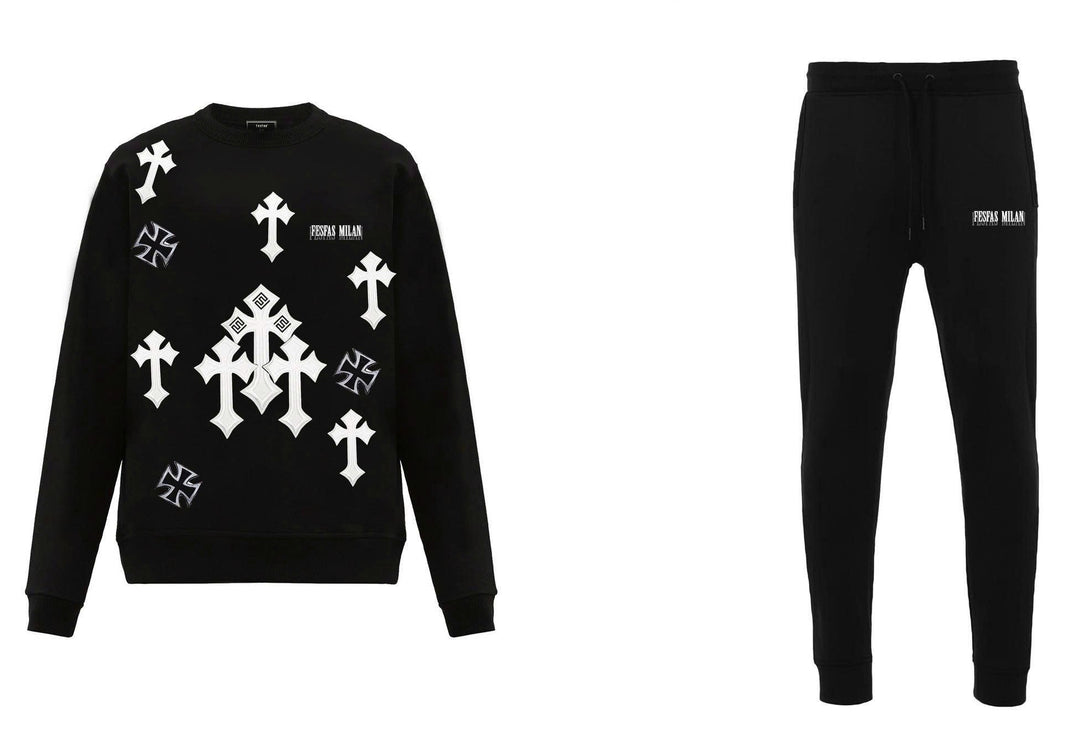 FesFas Cross-print Sweatshirt Set | Black | Men