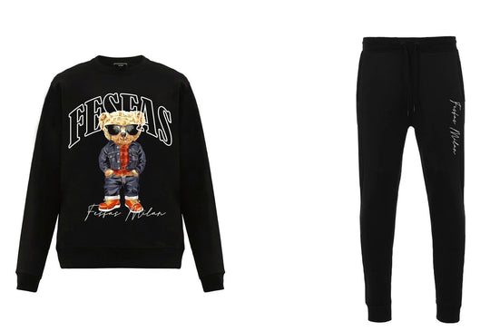 FesFas Bear-print Sweatshirt Set | Black | Men