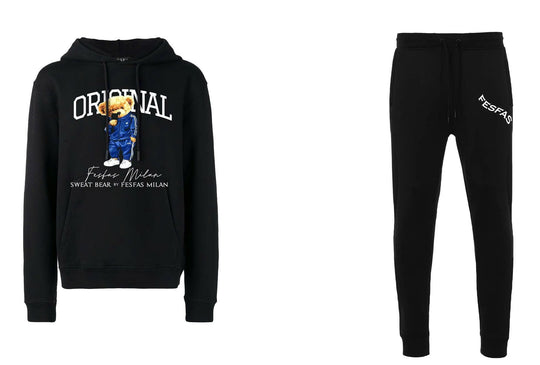 FesFas Bear-print Hoodie Set | Black | Men
