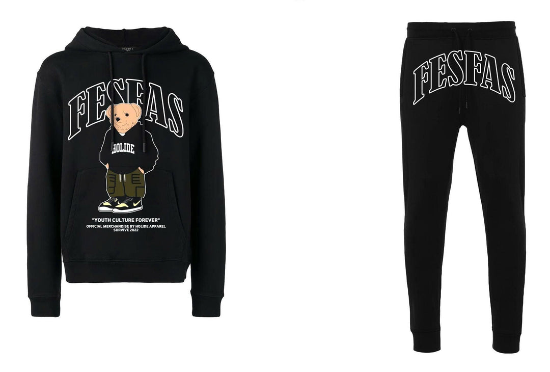 FesFas Bear-print Hoodie Set | Black | Men
