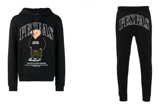 FesFas Bear-print Hoodie Set | Black | Men