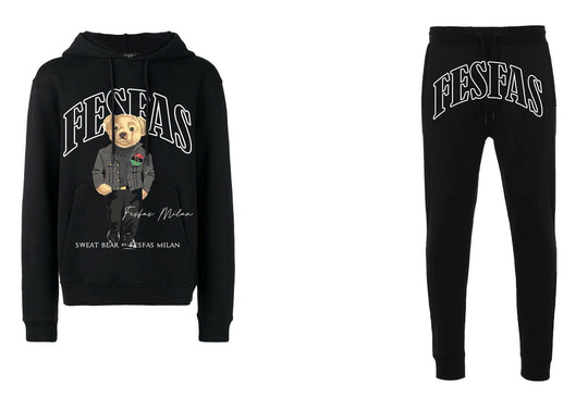 FesFas Bear-print Hoodie Set | Black | Men