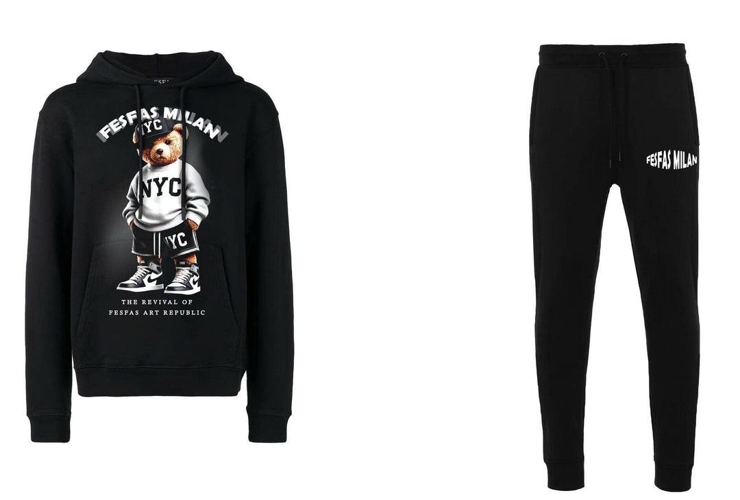 FesFas Bear-print Hoodie Set | Black | Men