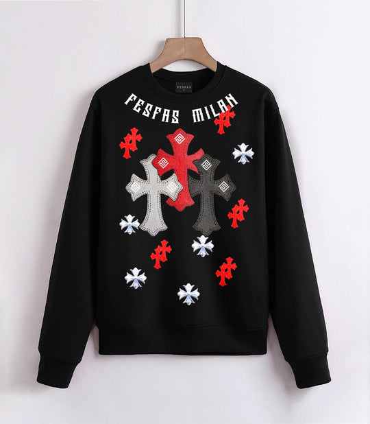 FesFas Cross-print Sweatshirt Set | Black | Men