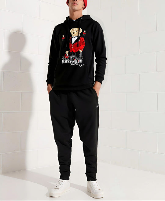 FesFas Bear-print Hoodie Set | Black | Men