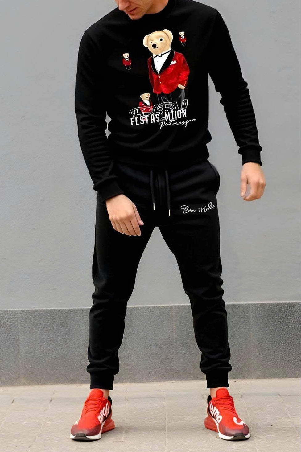 FesFas Bear-print Sweatshirt Set | Black | Men