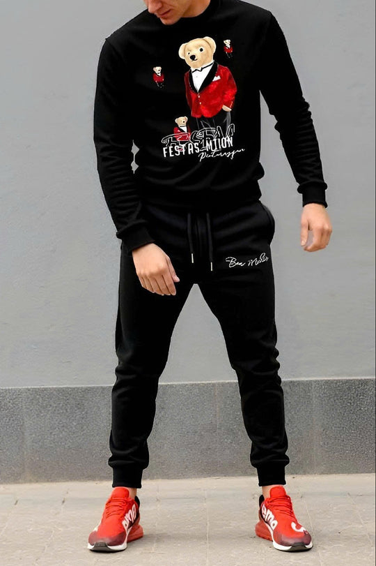 FesFas Bear-print Sweatshirt Set | Black | Men