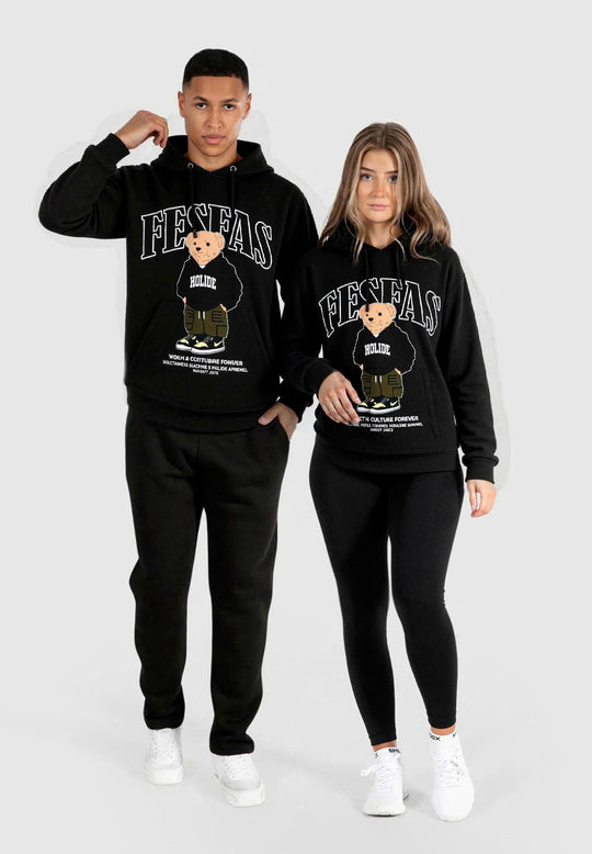 FesFas Bear-print Hoodie Set | Black | Men