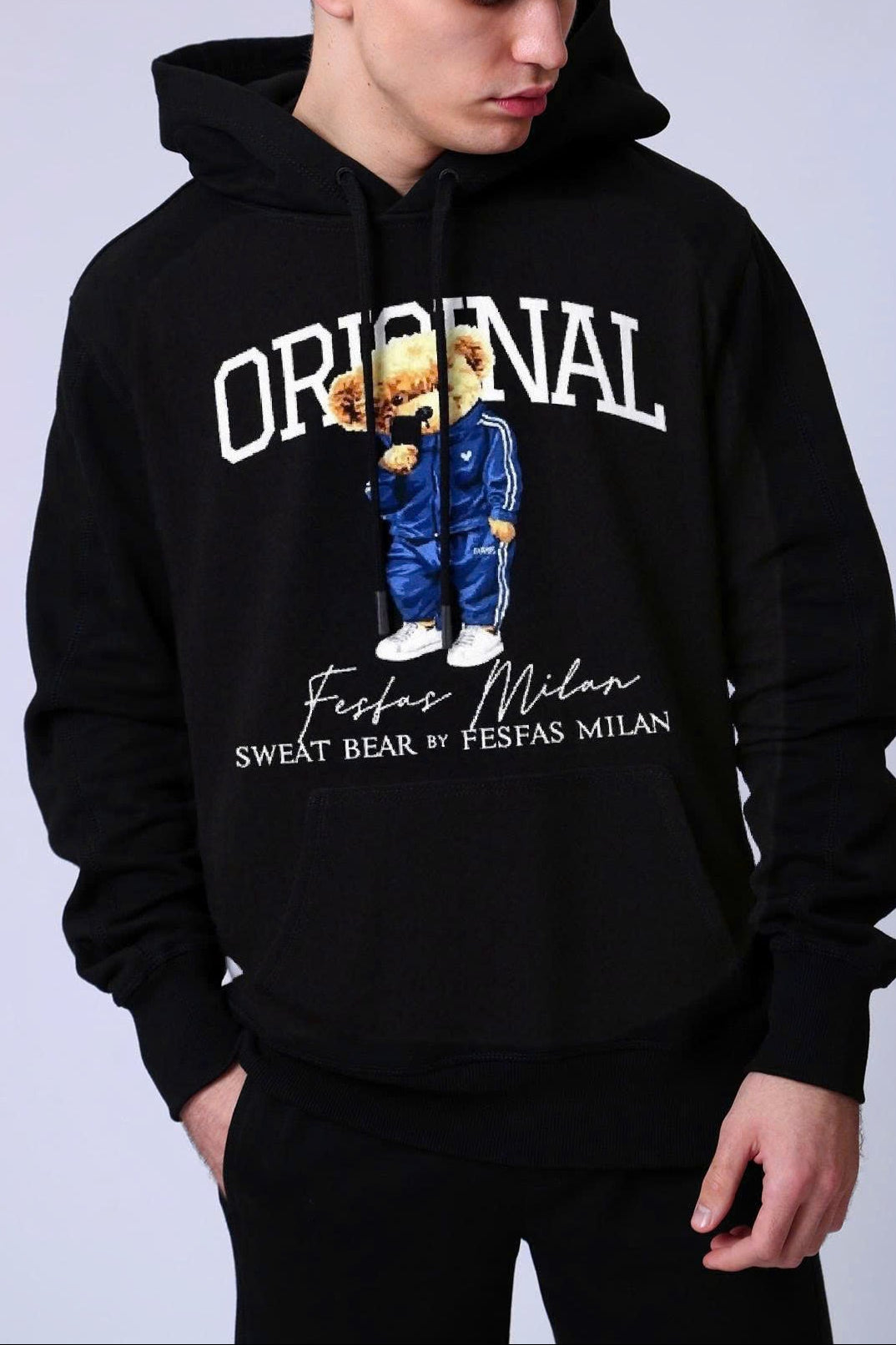 FesFas Bear-print Hoodie Set | Black | Men