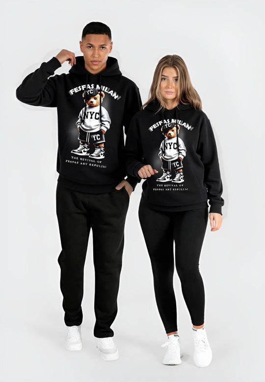 FesFas Bear-print Hoodie Set | Black | Men