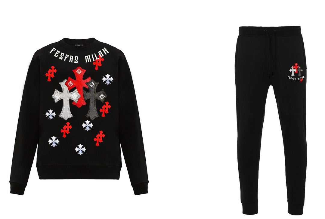 FesFas Cross-print Sweatshirt Set | Black | Men