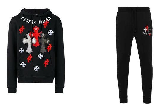 FesFas Cross-print Hoodie Set | Black | Men