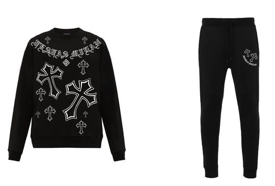 FesFas Cross-print Sweatshirt Set | Black | Men