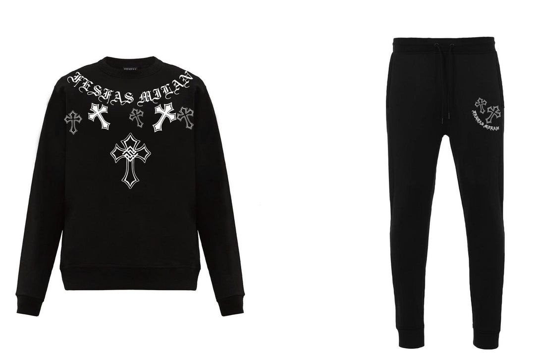 FesFas Cross-print Sweatshirt Set | Black | Men