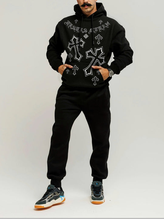 FesFas Cross-print Hoodie Set | Black | Men