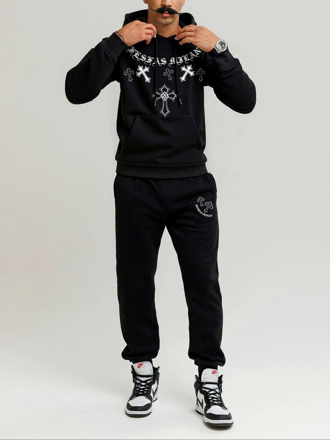 FesFas Cross-print Hoodie Set | Black | Men