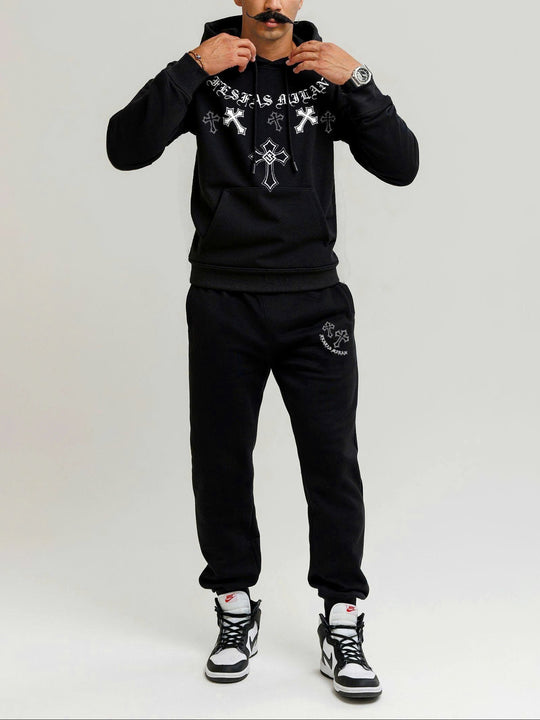 FesFas Cross-print Hoodie Set | Black | Men