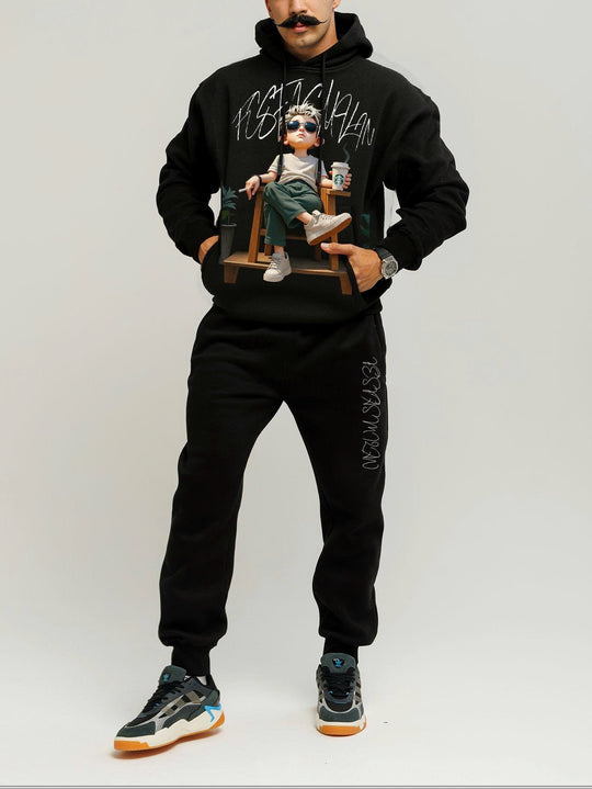 FesFas Boy-print Hoodie Set | Black | Men