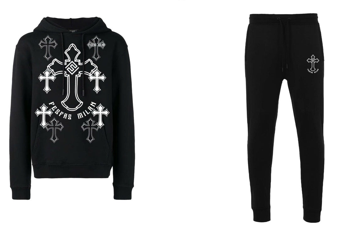 FesFas Cross-print Hoodie Set | Black | Men
