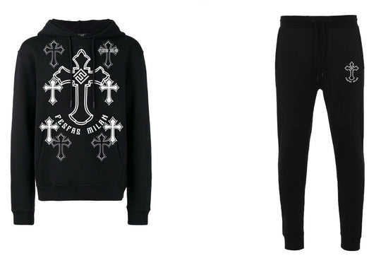FesFas Cross-print Hoodie Set | Black | Men
