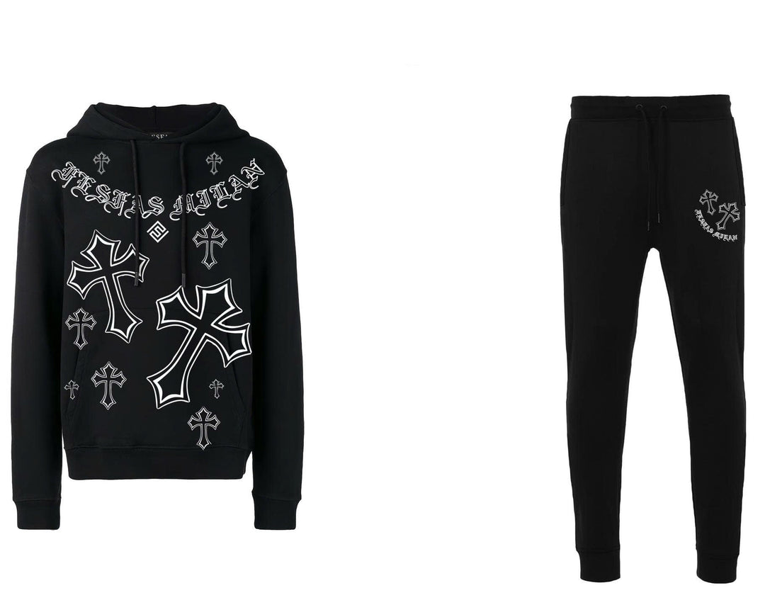 FesFas Cross-print Hoodie Set | Black | Men